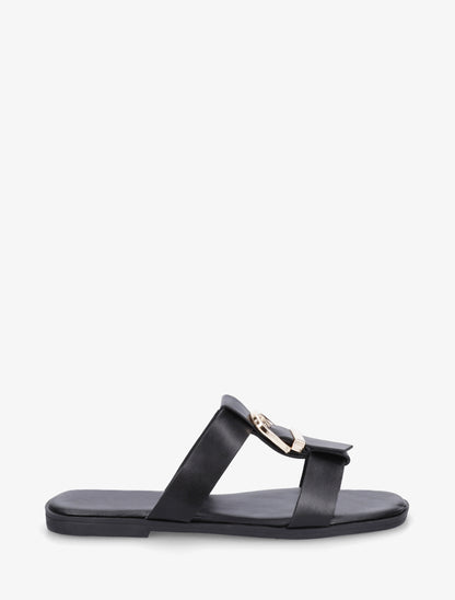 Nu-pieds en simili à boucle décorative - Noir - 1