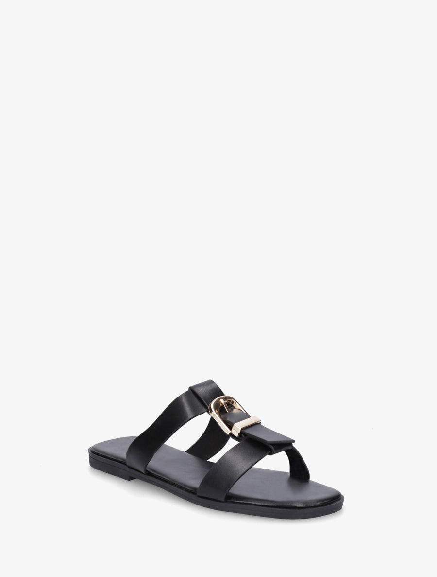 Nu-pieds en simili à boucle décorative - Noir - 2