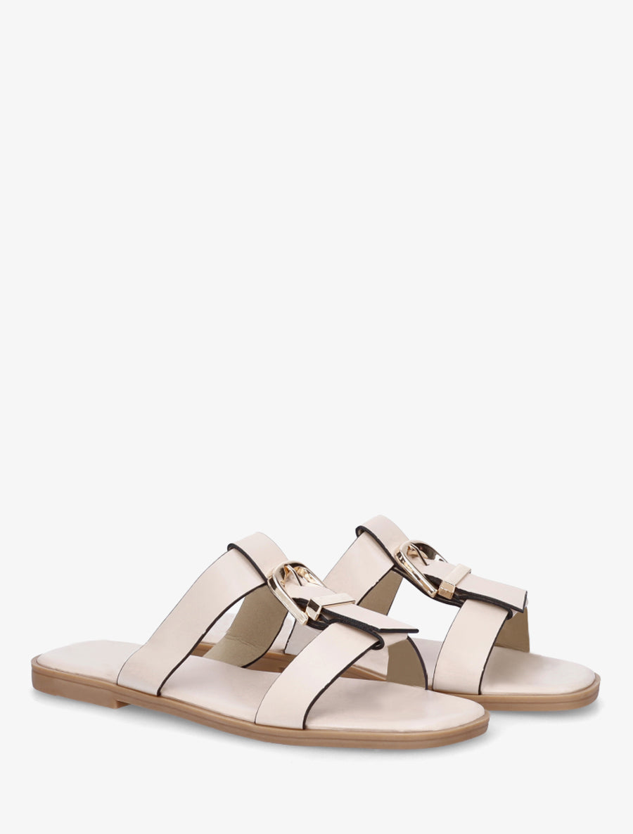 Nu-pieds en simili à boucle décorative - Beige - 4