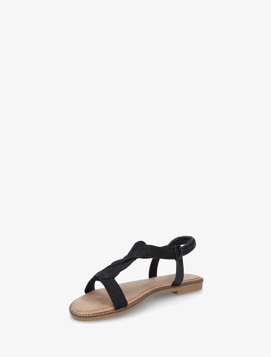 Nu-pieds tressés à cheville élastiquée - Noir - 3