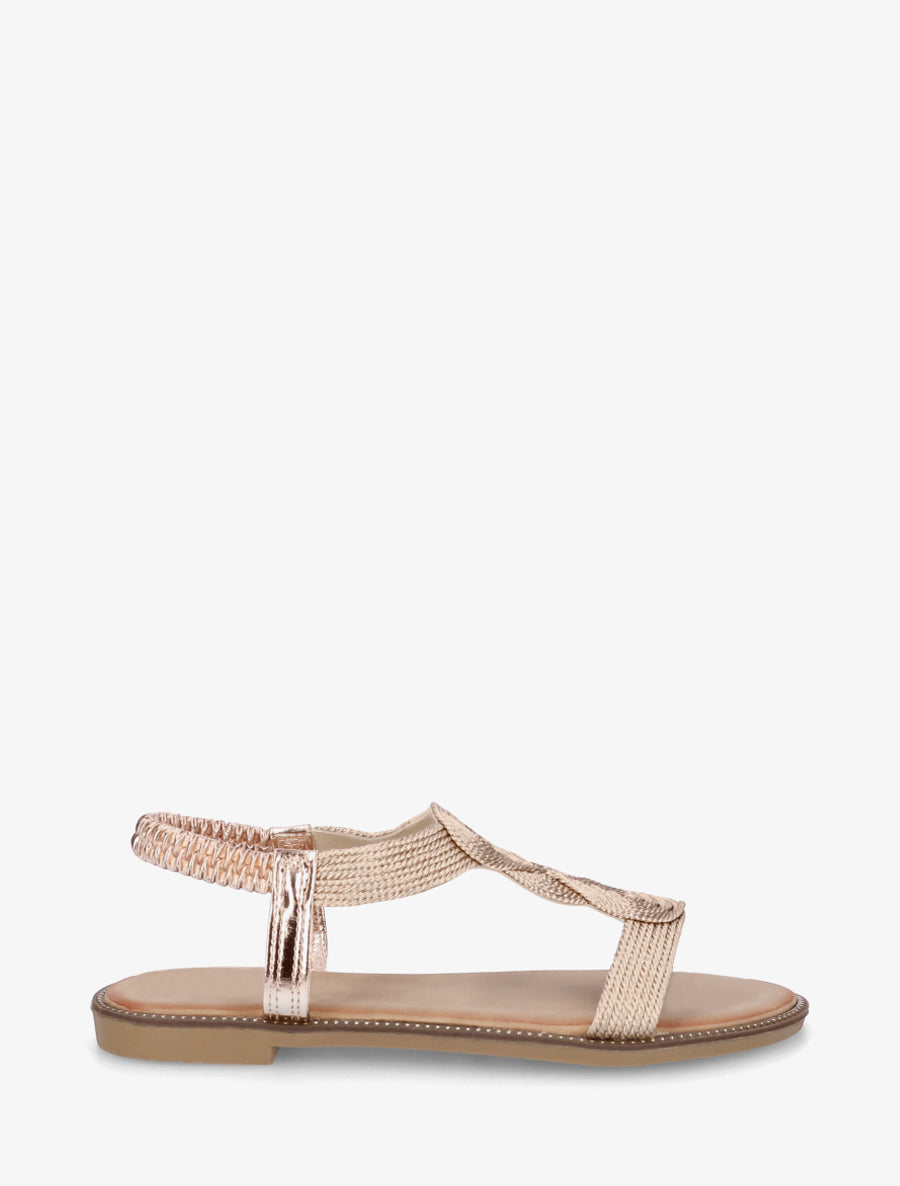 Nu-pieds tressés à cheville élastiquée - Doré rose - 1