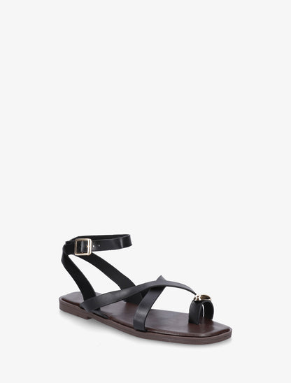Nu-pieds à entredoigt et bijou métal - Noir - 2