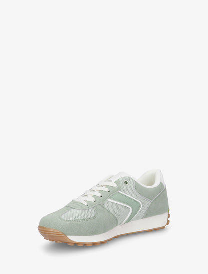 Klassieke sneakers van suède en stof - Amandelgroen