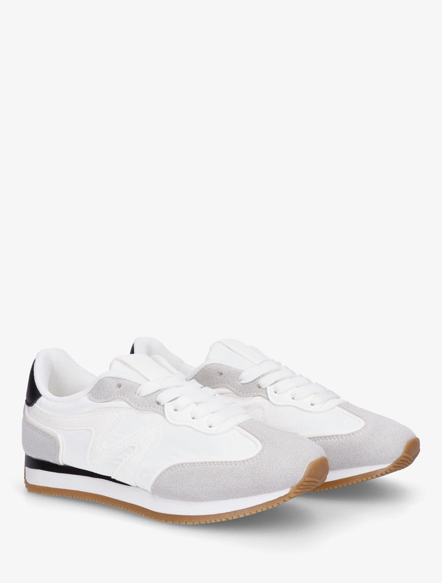 Sneakers à empiècement nubuck - Blanc - 4