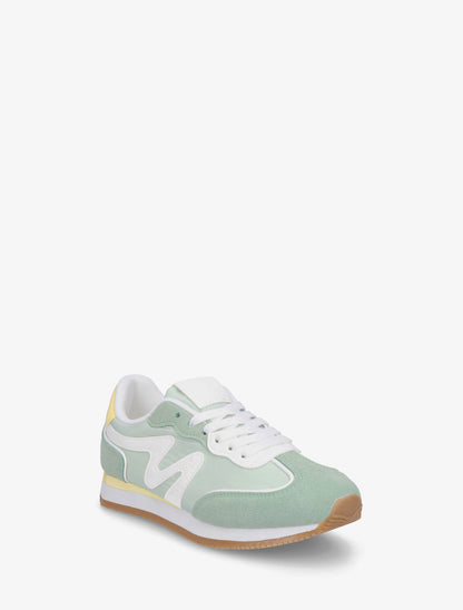 Sneakers met nubuck inzetstuk - Watergroen