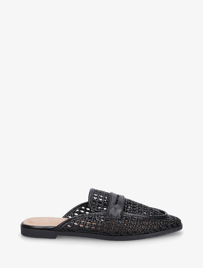 Mules style mocassin effet tressé - Noir - 1