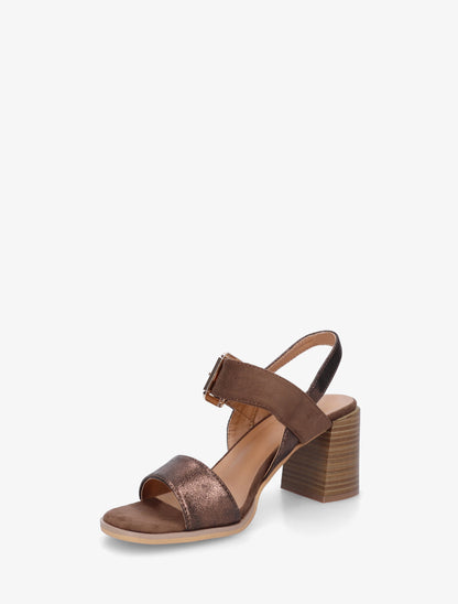 Sandales bimatière à talon - Marron - 3