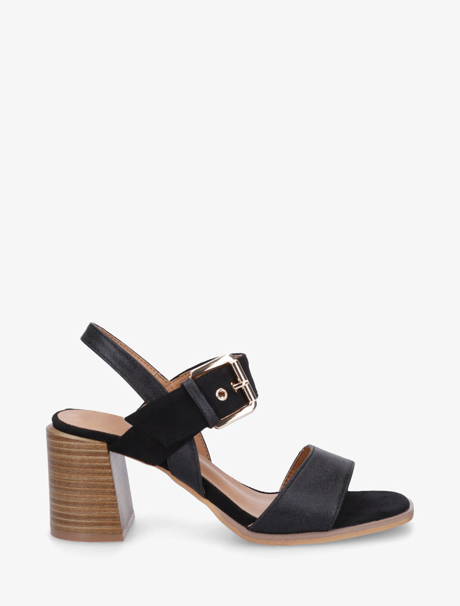 Sandales bimatière à talon - Noir - 1