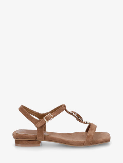 Sandales en suédine à empiècement pierre - Marron - 1