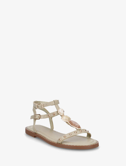 Nu-pieds en simili à empiècement pierres - Kaki clair - 2