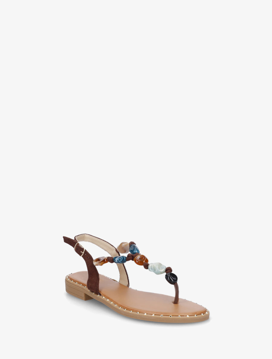 Nu-pieds à perles et entredoigt - Marron - 2