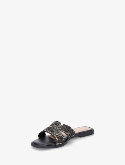 Claquettes en simili à détail irisé - Noir - 3