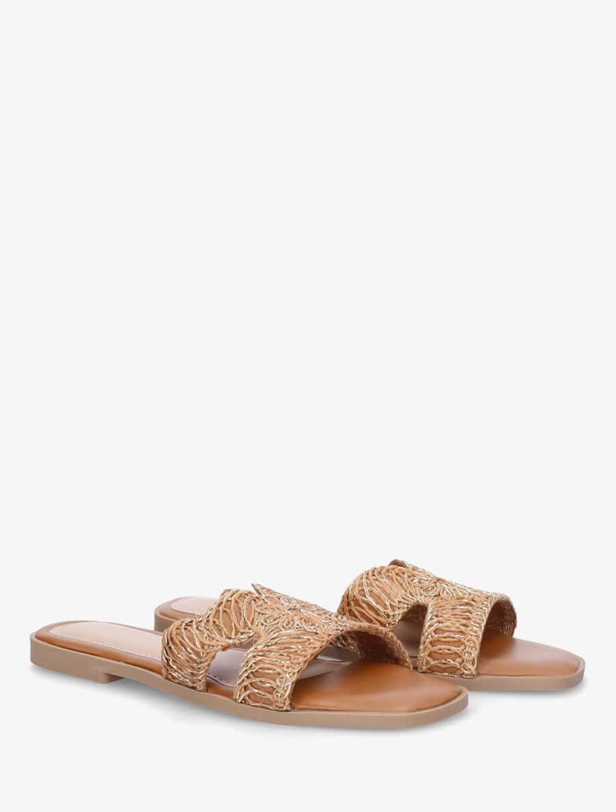 Claquettes en simili à détail irisé - Camel - 4