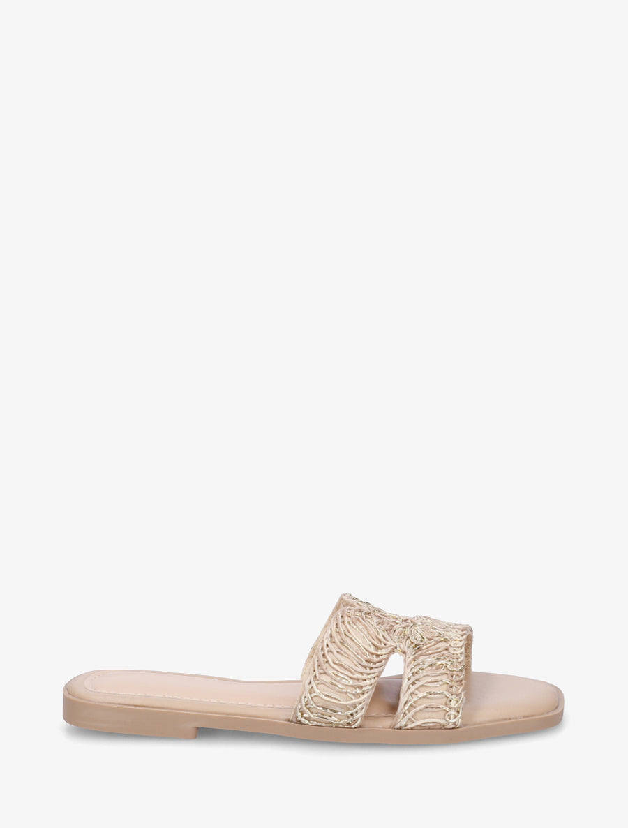 Claquettes en simili à détail irisé - Taupe - 1