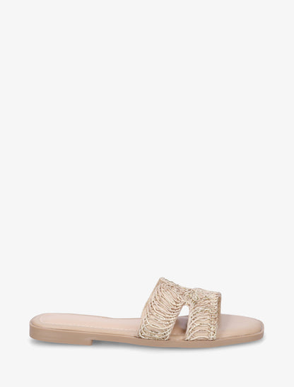 Claquettes en simili à détail irisé - Taupe - 1