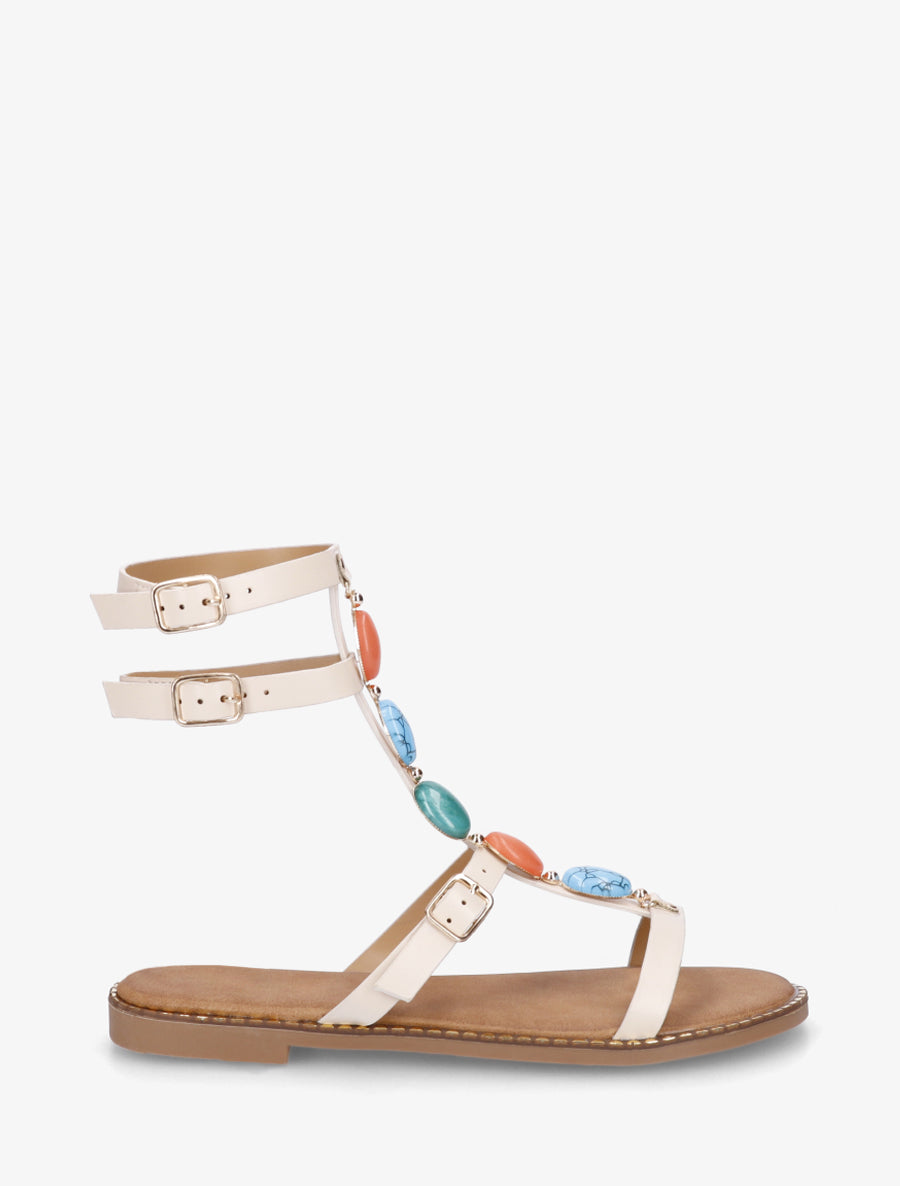 Nu-pieds style spartiates à pierres - Beige - 1