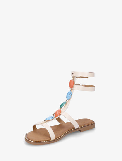 Nu-pieds style spartiates à pierres - Beige - 3
