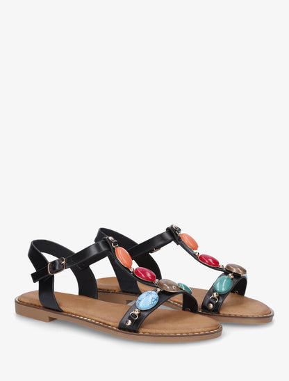 Sandales plates en simili à pierres en résine - Noir - 4