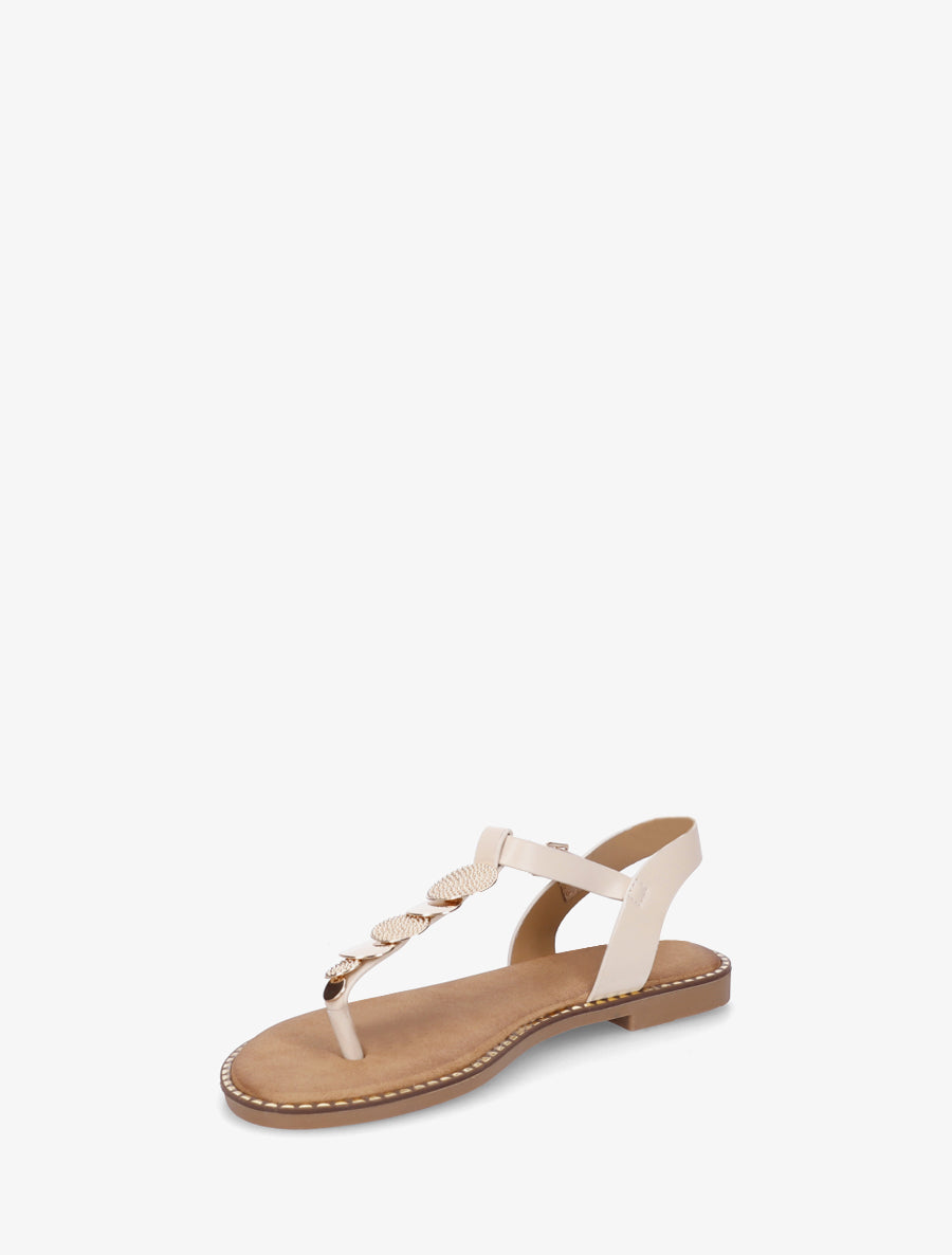 Nu-pieds à entredoigt et bijoux médailles - Beige - 3