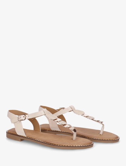 Nu-pieds à entredoigt et bijoux médailles - Beige - 4