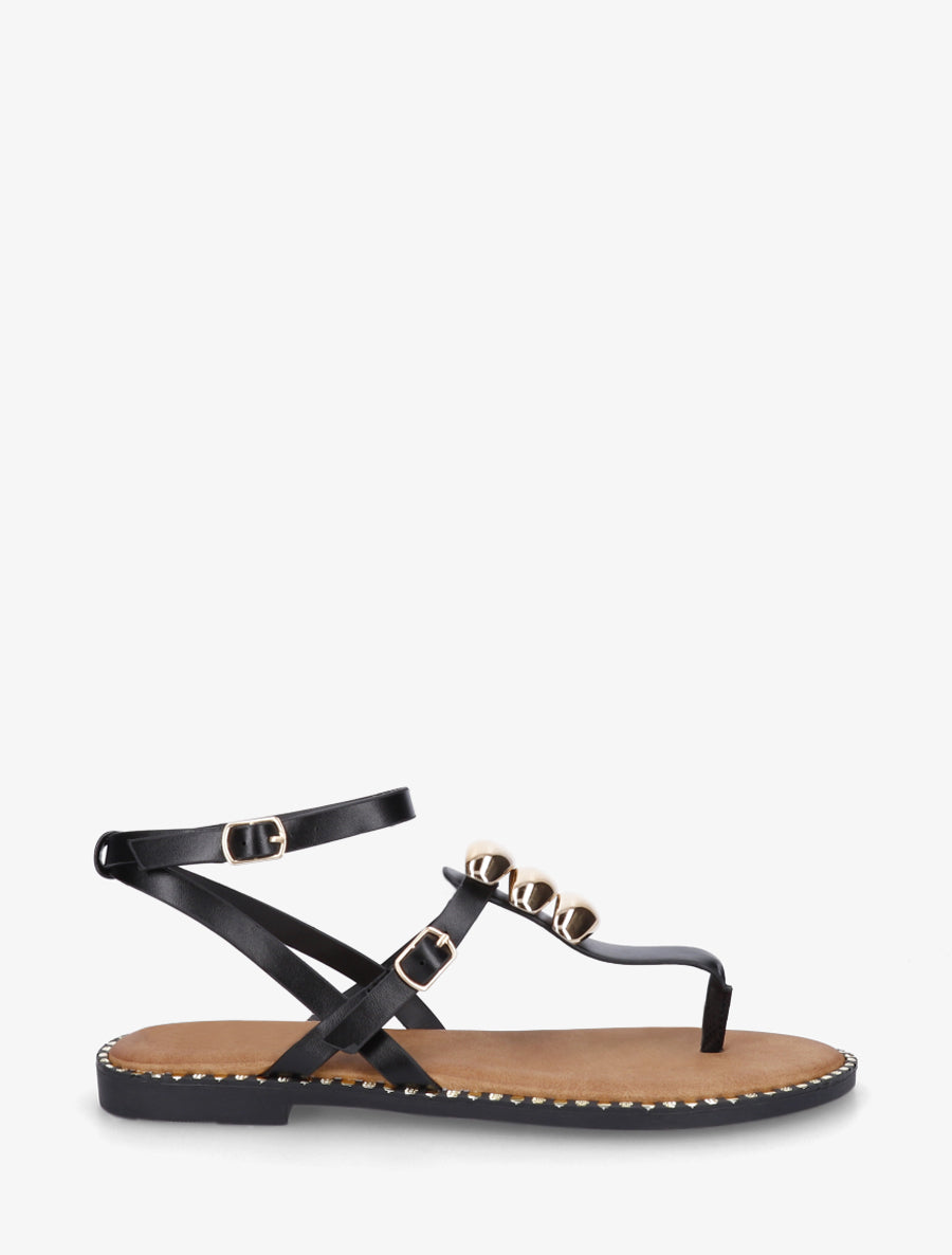 Nu-pieds à entredoigt et bijoux métalliques - Noir - 1