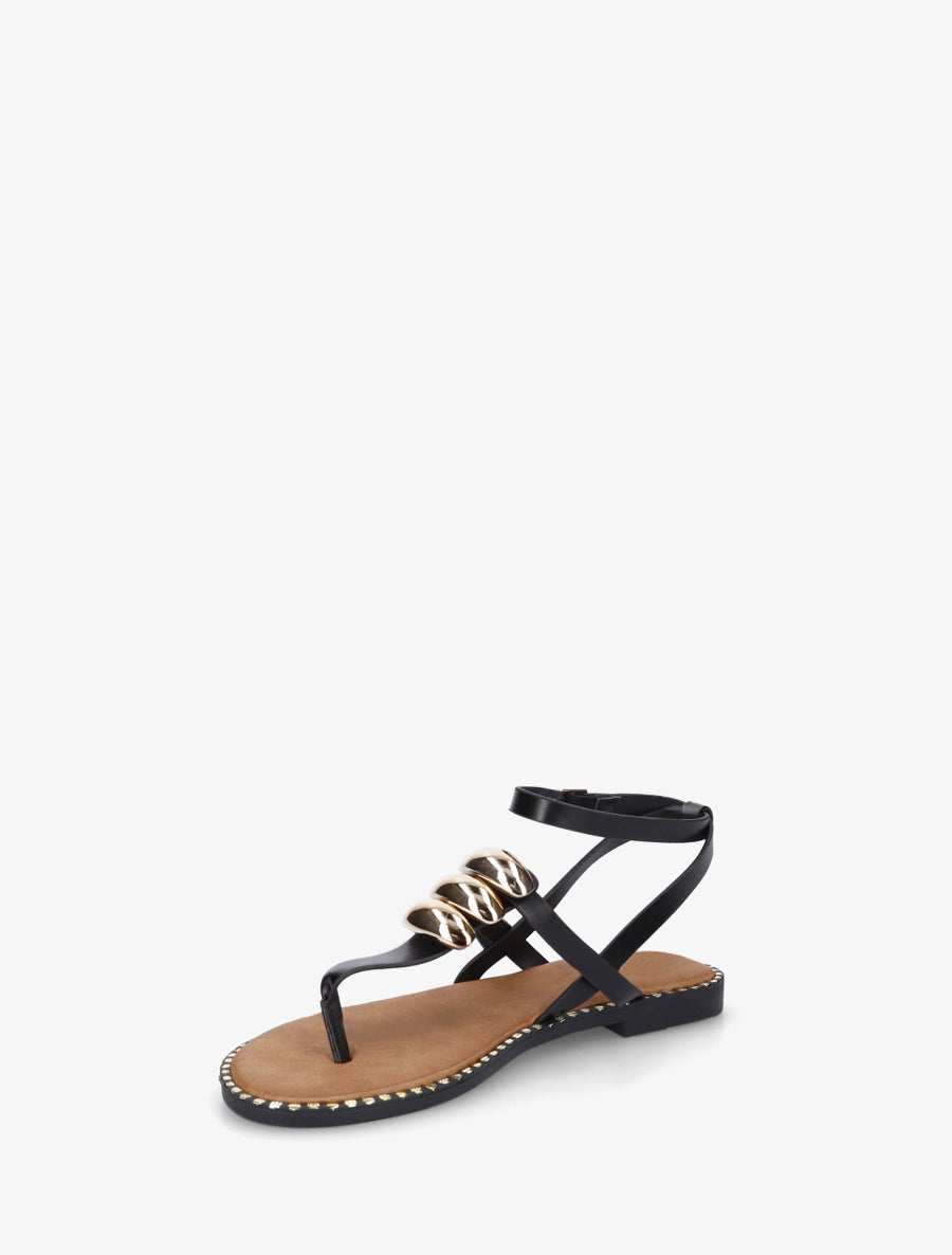 Nu-pieds à entredoigt et bijoux métalliques - Noir - 3