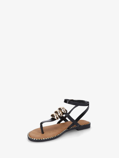 Nu-pieds à entredoigt et bijoux métalliques - Noir - 3
