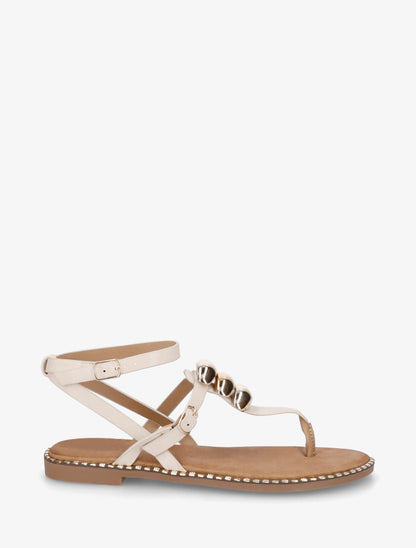 Nu-pieds à entredoigt et bijoux métalliques - Beige - 1