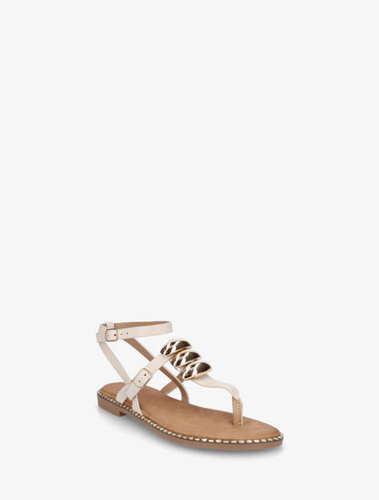Nu-pieds à entredoigt et bijoux métalliques - Beige - 2