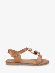 Sandales plates en simili à pierres colorées - Camel - 1