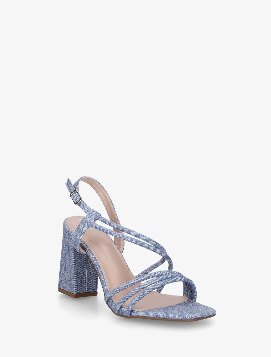 Sandales à talon et brides fines effet jean - Bleu - 2