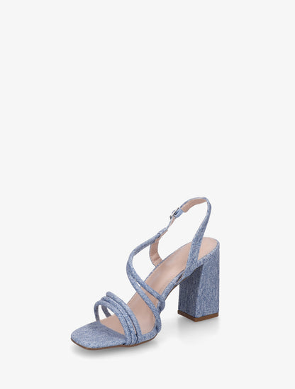 Sandales à talon et brides fines effet jean - Bleu - 3