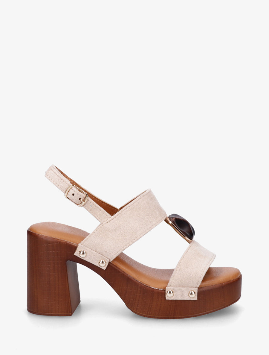 Sandales en suédine à talon - Beige - 1