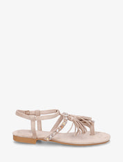Nu-pieds en suédine à strass et pierres - Beige - 1