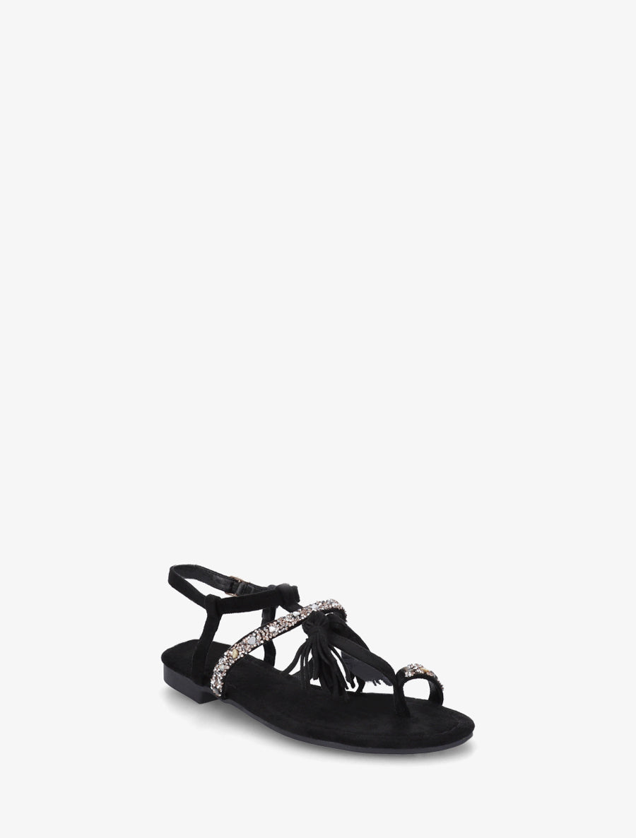 Nu-pieds en suédine à strass et pierres - Noir - 2