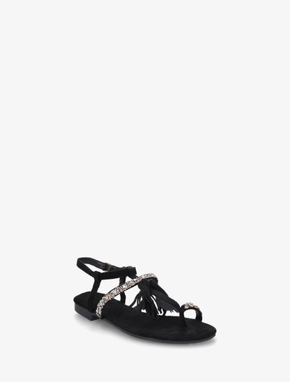 Nu-pieds en suédine à strass et pierres - Noir - 2