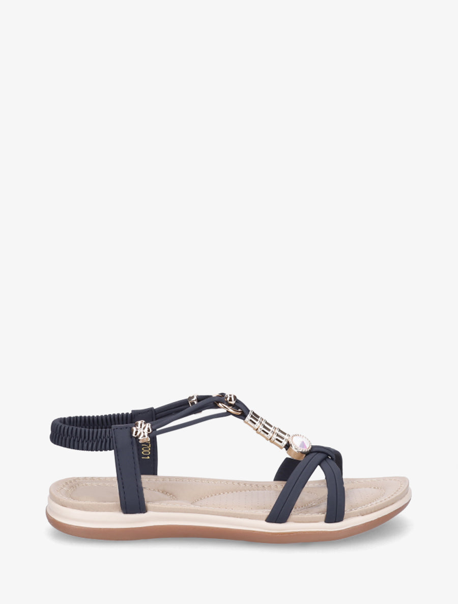 Nu-pieds à empiècement bijoux - Marine - 1