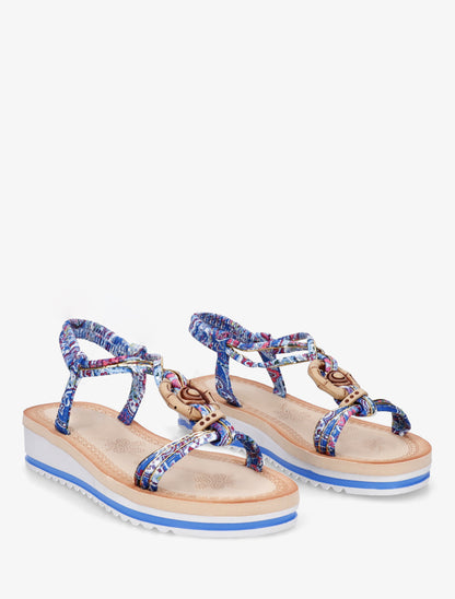 Sandales compensées à empiècement bijoux en bois - Bleu - 4