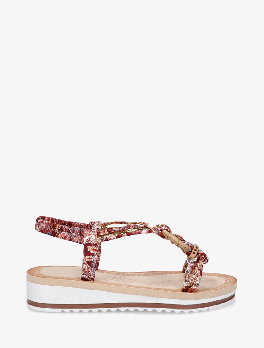 Sandales compensées à empiècement bijoux en bois - Camel - 1