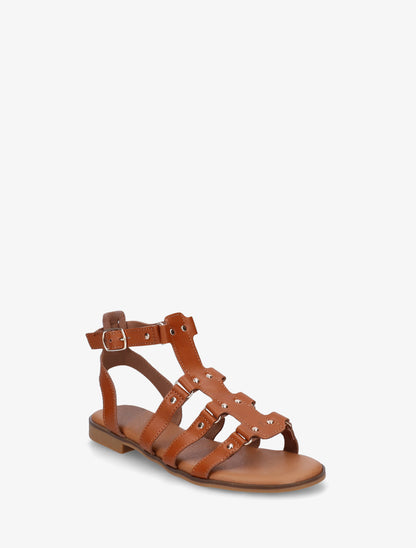 Nu-pieds en simili à clous style spartiates - Camel - 2