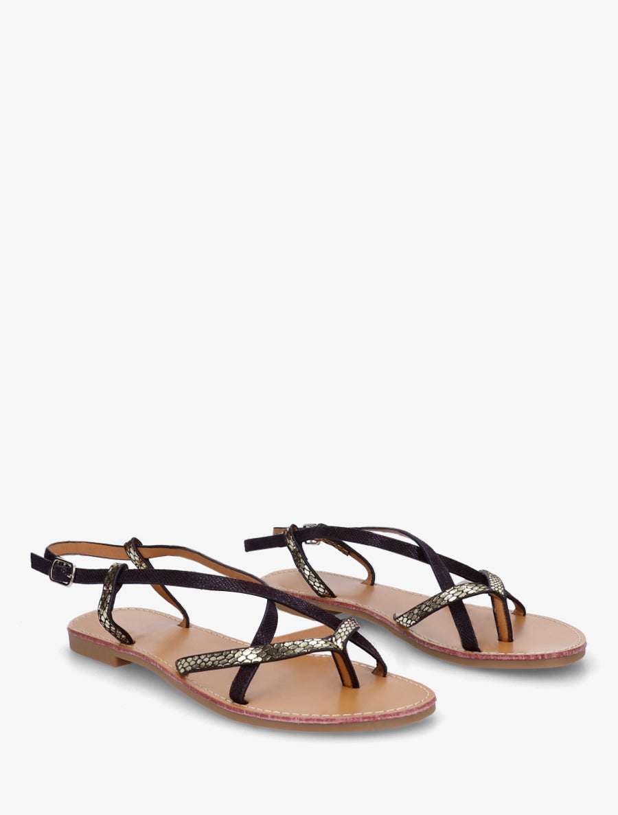Nu-pieds effet python à brides croisées - Noir - 4