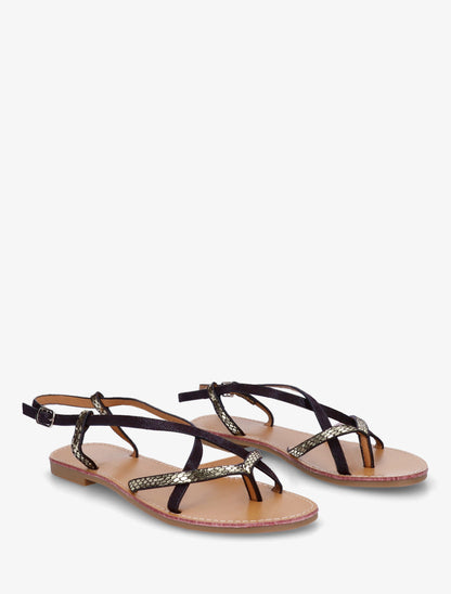 Nu-pieds effet python à brides croisées - Noir - 4