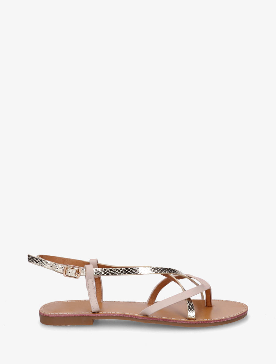 Nu-pieds effet python à brides croisées - Nude - 1