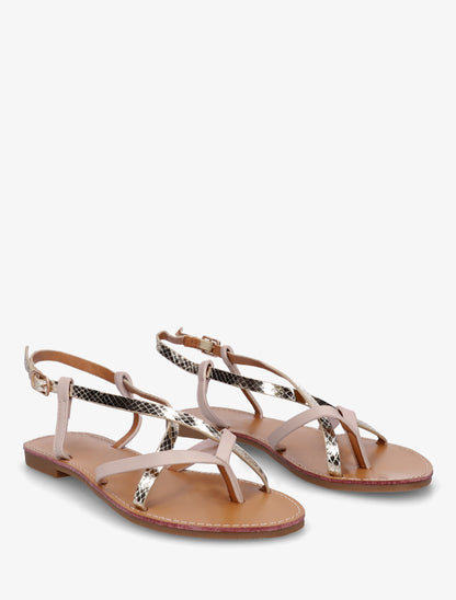 Nu-pieds effet python à brides croisées - Nude - 4