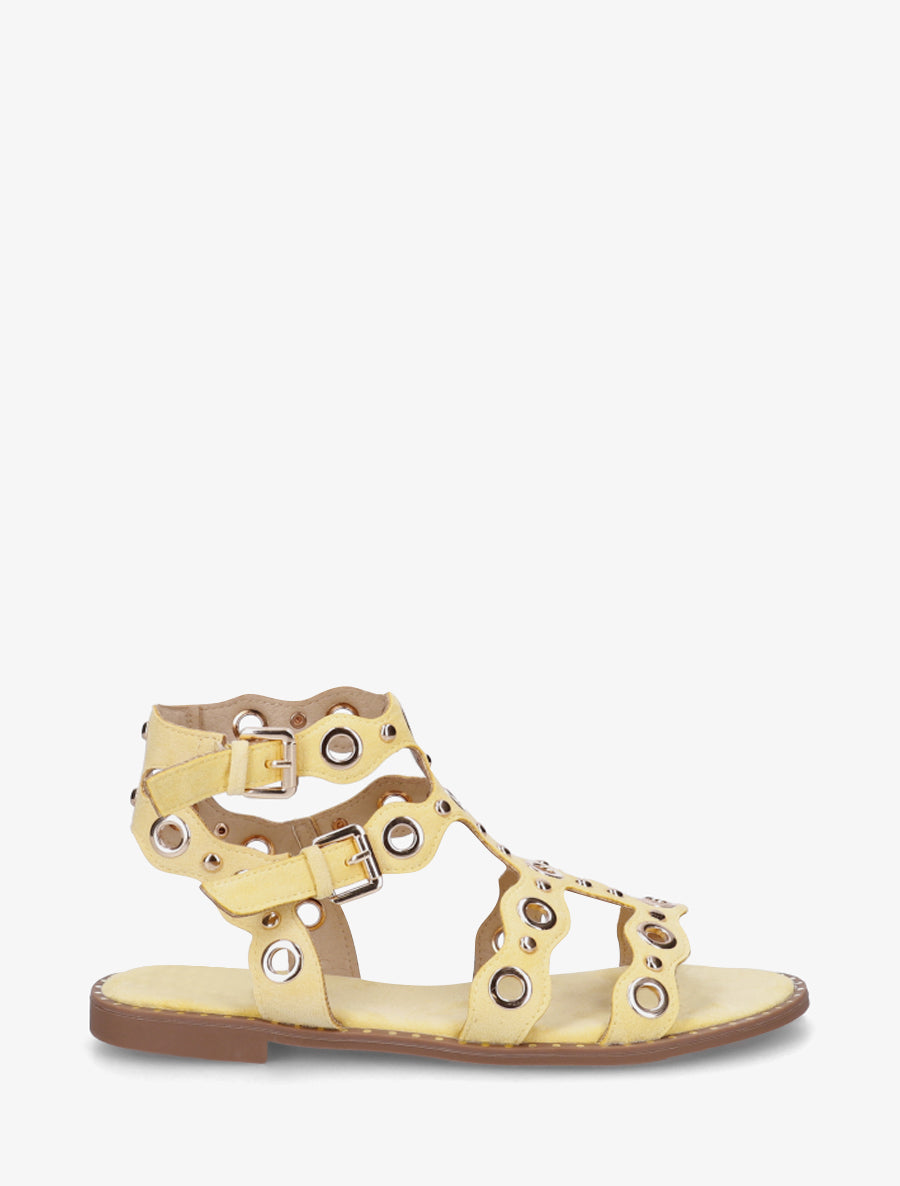 Nu-pieds style spartiates à œillets - Jaune - 1