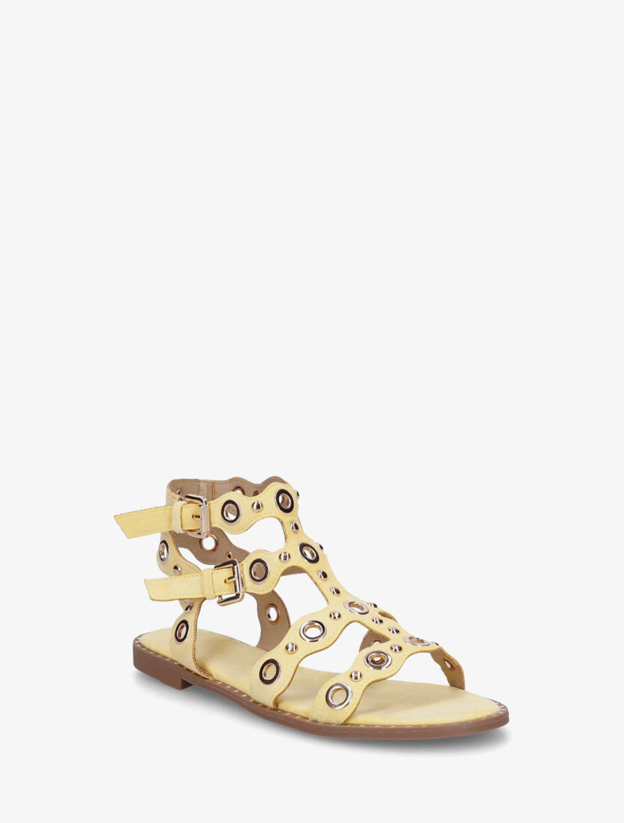 Nu-pieds style spartiates à œillets - Jaune - 2