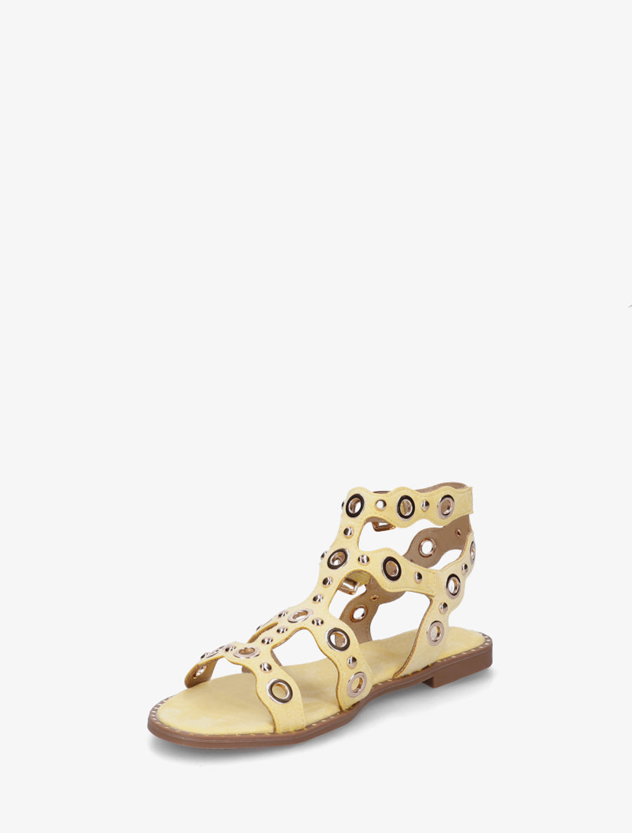 Nu-pieds style spartiates à œillets - Jaune - 3
