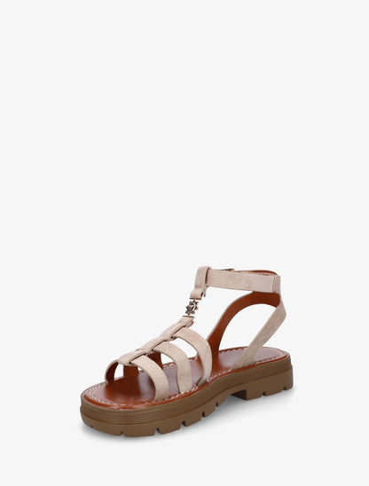Sandales style spartiates en suédine - Beige - 3