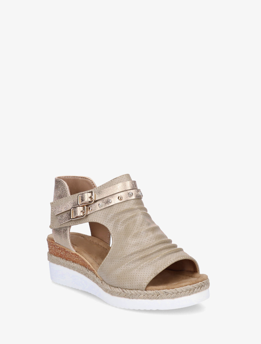 Sandales compensées effet froissé - Beige - 2