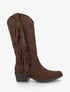 Bottines montantes en suédine à franges et clous - Marron clair - 1